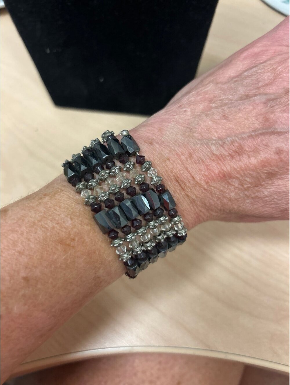 Black and Deep Red Glass Bead Wrap Bracelet